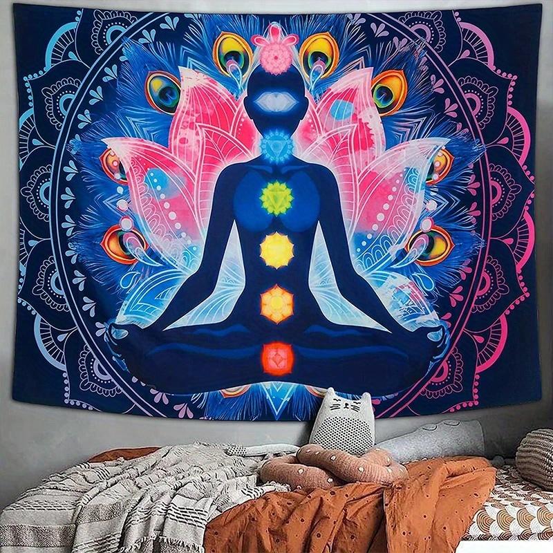 Neon,Nature,Bohemian,Sun,1 Piece 7 Chakra Symbol  -Indian Figure Mandala Art Backdrop,Witchy Boho Hippie Home Decoration,Colorful Artistic Banner for Yoga Studio  Hanging Wall Decor  decor leopard room decor stuff for your room cheap bedroom tapestry deco