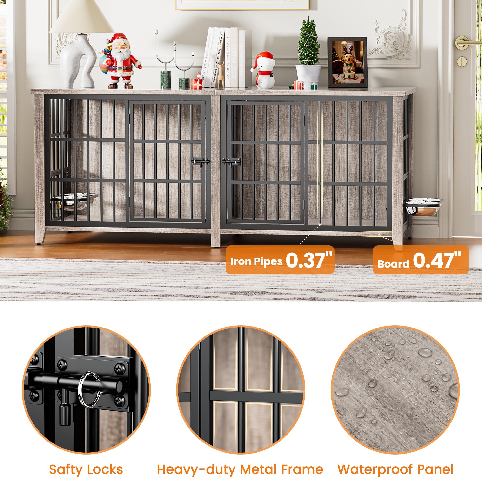 Heavy Duty Dog Crate Furniture for 1 or 2 Dogs, Dog Cage for Small or Medium Dogs, Dog Kennel Used As TV Stand Furniture Long