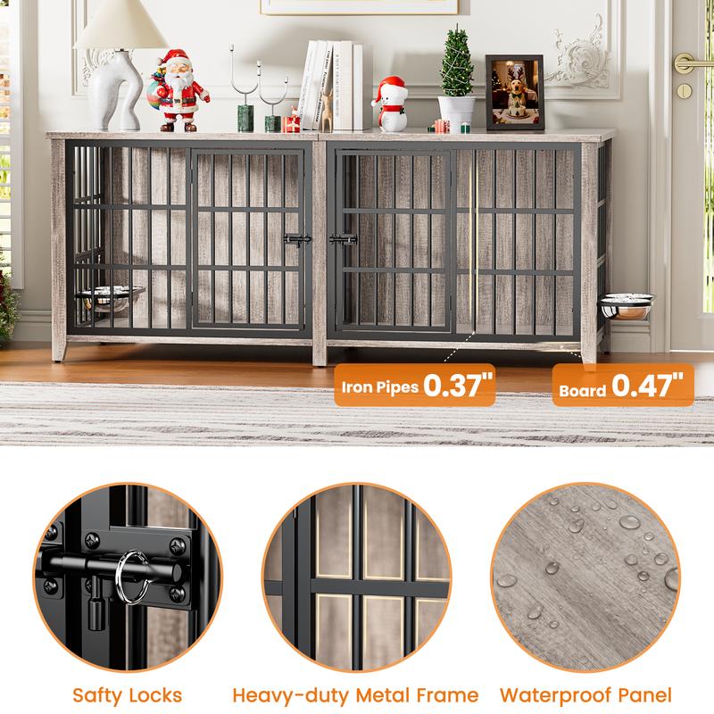 Heavy Duty Dog Crate Furniture for 1 or 2 Dogs, Dog Cage for Small or Medium Dogs, Dog Kennel Used As TV Stand Furniture Long