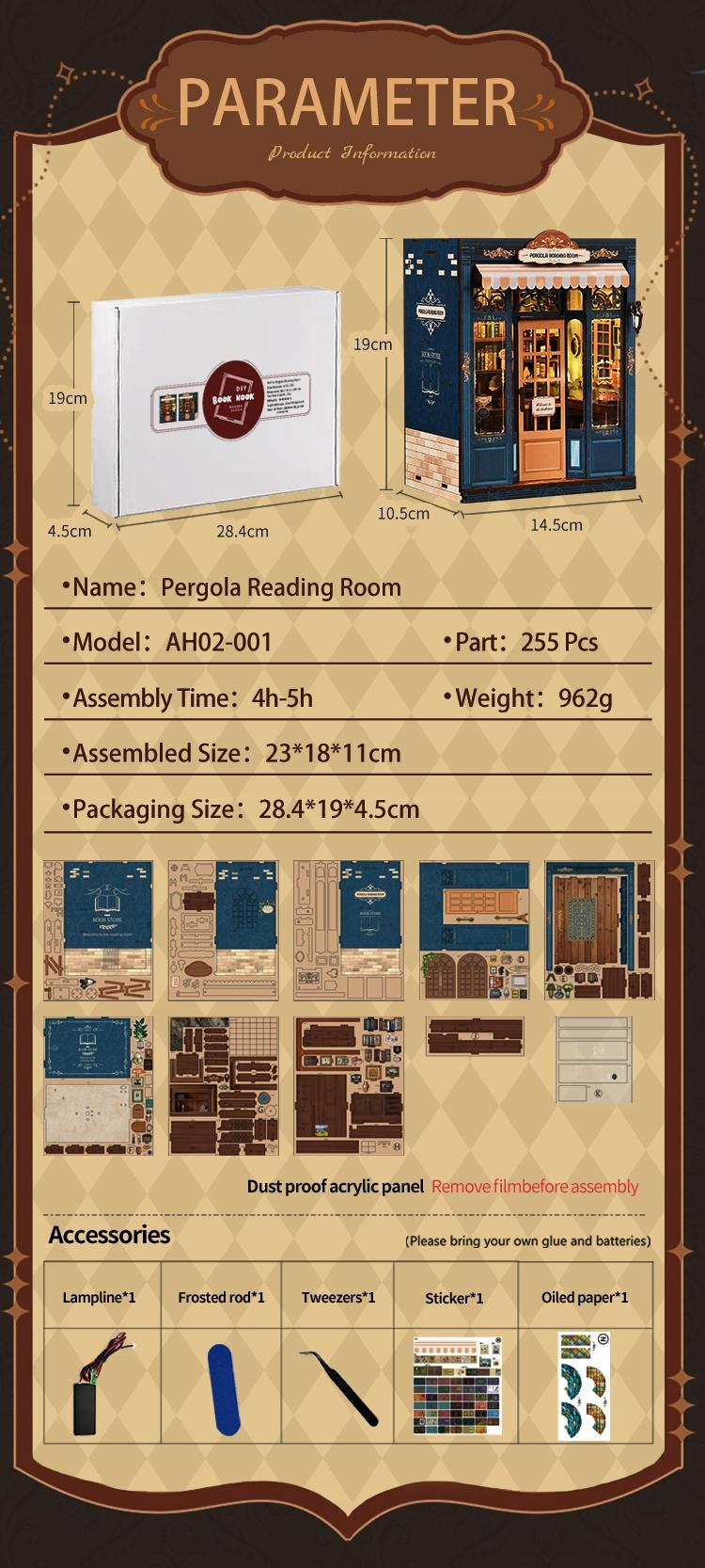 DIY Wicker Reading Room Model House Kit, Handmade Miniature Wooden Building, 3D Puzzle Creative Gift for Ages 14+, Includes English Manual