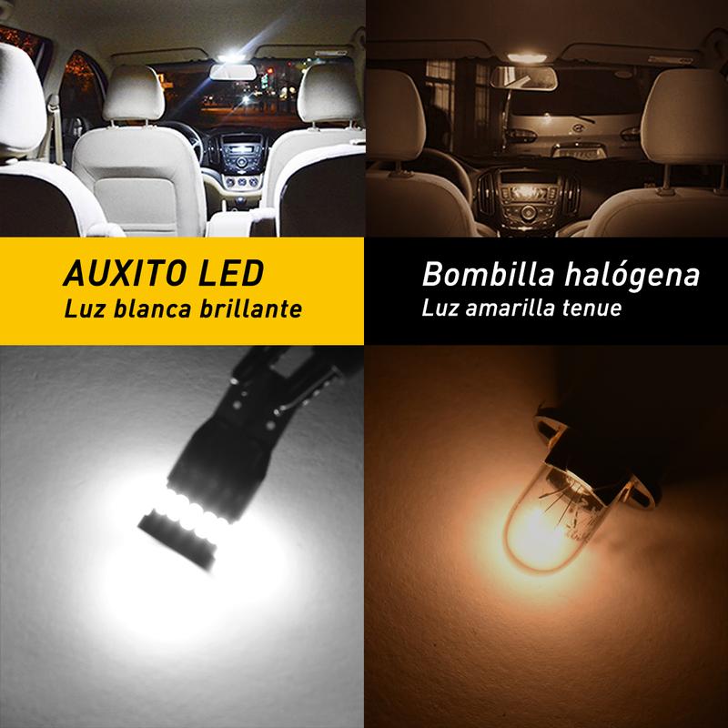 AUXITO 194 LED Bulbs for License Plate Light 168 175 2825 W5W T10 24-SMD 3014 Chipsets 6000K White, Pack of 2