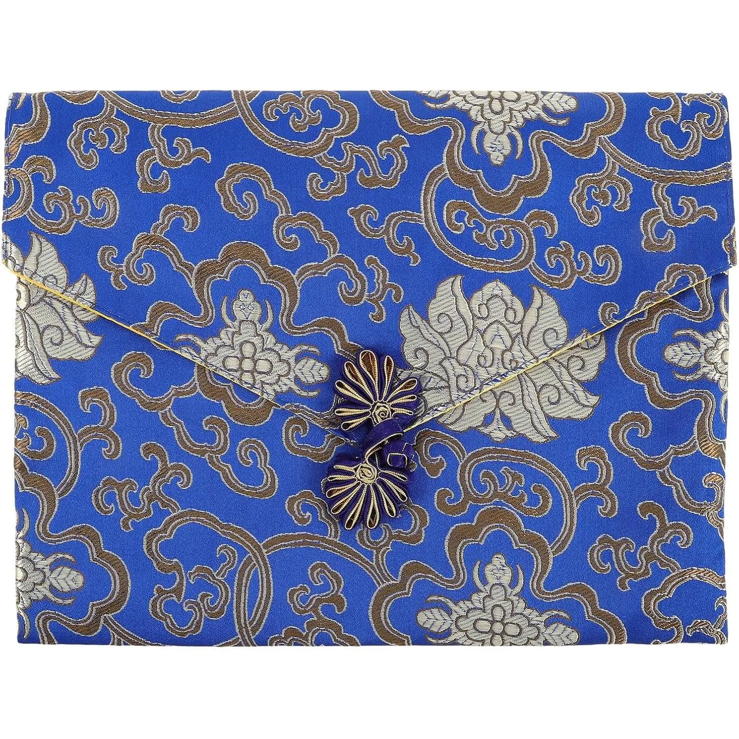 Chinese Style Brocade Scripture Bag 10.43X8.07X0.31In Rectangular Zipper Pouch for Jewelry Storage Book Organizer Pens Prayer Beads Multi-Purpose