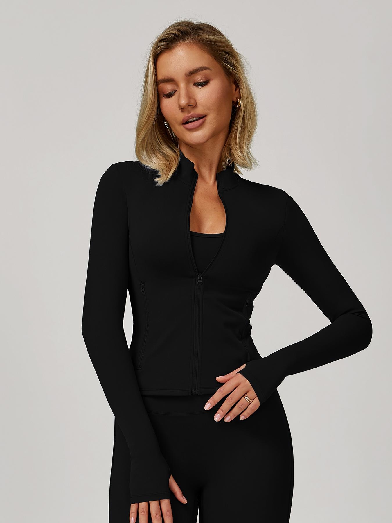 Women's Autumn Winter Zipper Long Sleeve Quick-Dry Yoga Jacket, Outdoor Casual Running Sports Gym Top, Breathable Activewear