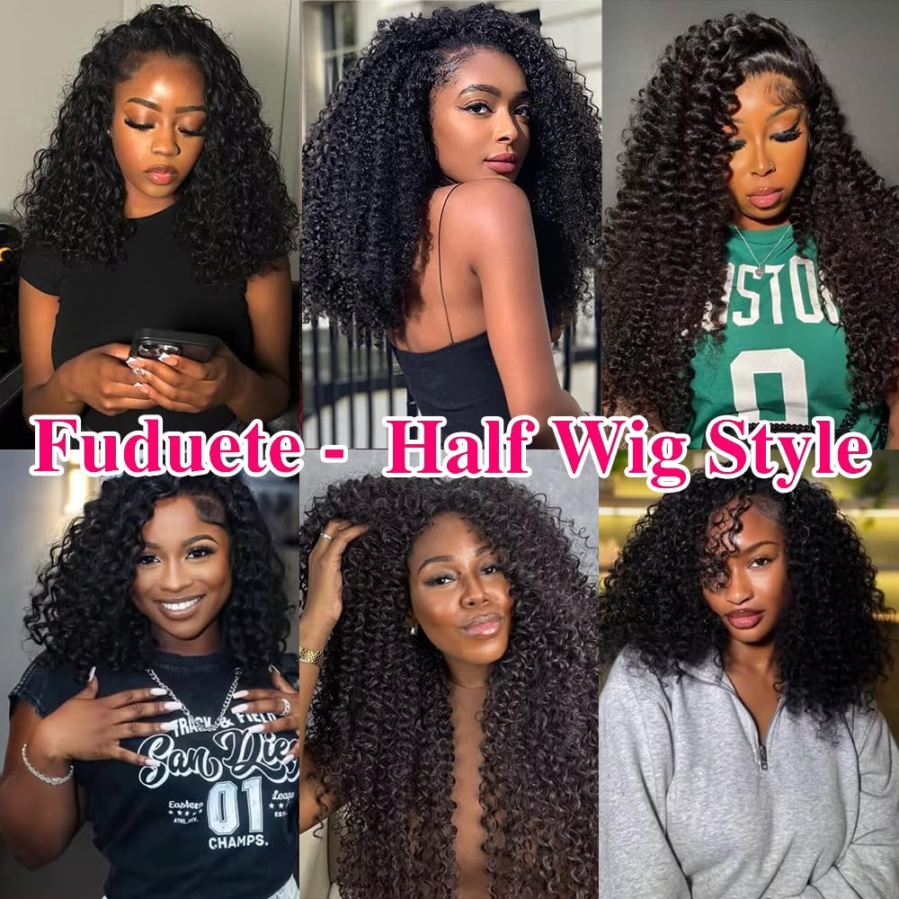10s Install Wig [WEAR·GO HALF WIG] Half Wig Human Hair 180 Density Kinky Curly Half Wig 3 In 1 Seamless Flip Over Glueless Wigs Human Hair with Drawstring Beginner Friendly Curly Wig Headband Wig for Women Daily Wear 20 Inch