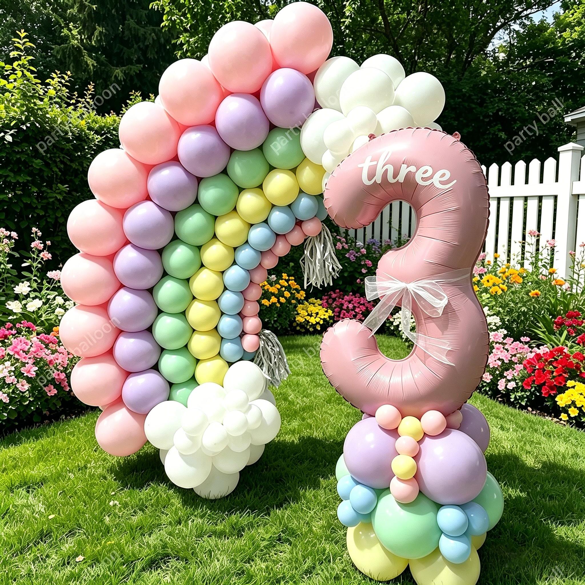 113 Piece Macaron Rainbow Number Balloons Set, Balloon Decorations Kit, 32 Inch Numbers 0-9, Party Decor for Birthday, Wedding, Kids' Festival