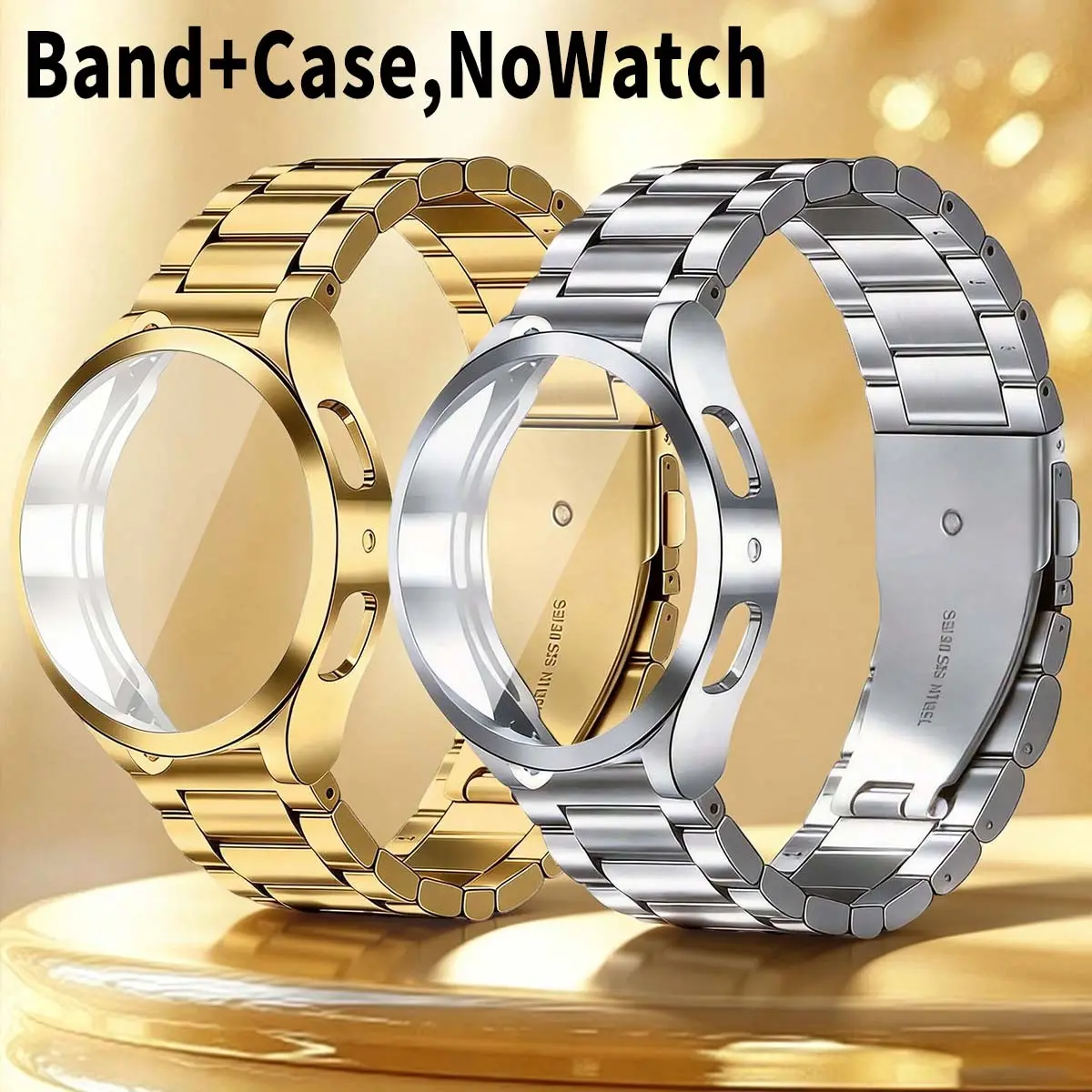 Stainless Steel Watch Band and Case Set, Compatible with Samsung Galaxy Watches, Classic Style, Unisex Smartwatch Accessories