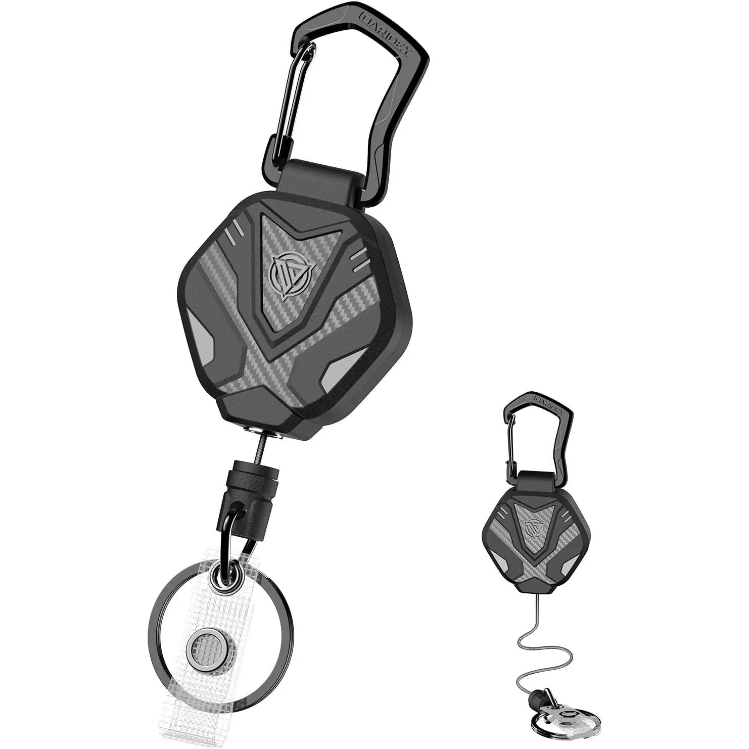Retractable Ratchet , Heavy Duty Badge Reel with Metal Carabiner and 31.5" Steel Cord, Retractable Lanyard for Engineers, Anglers, Construction Workers, 1 Pack