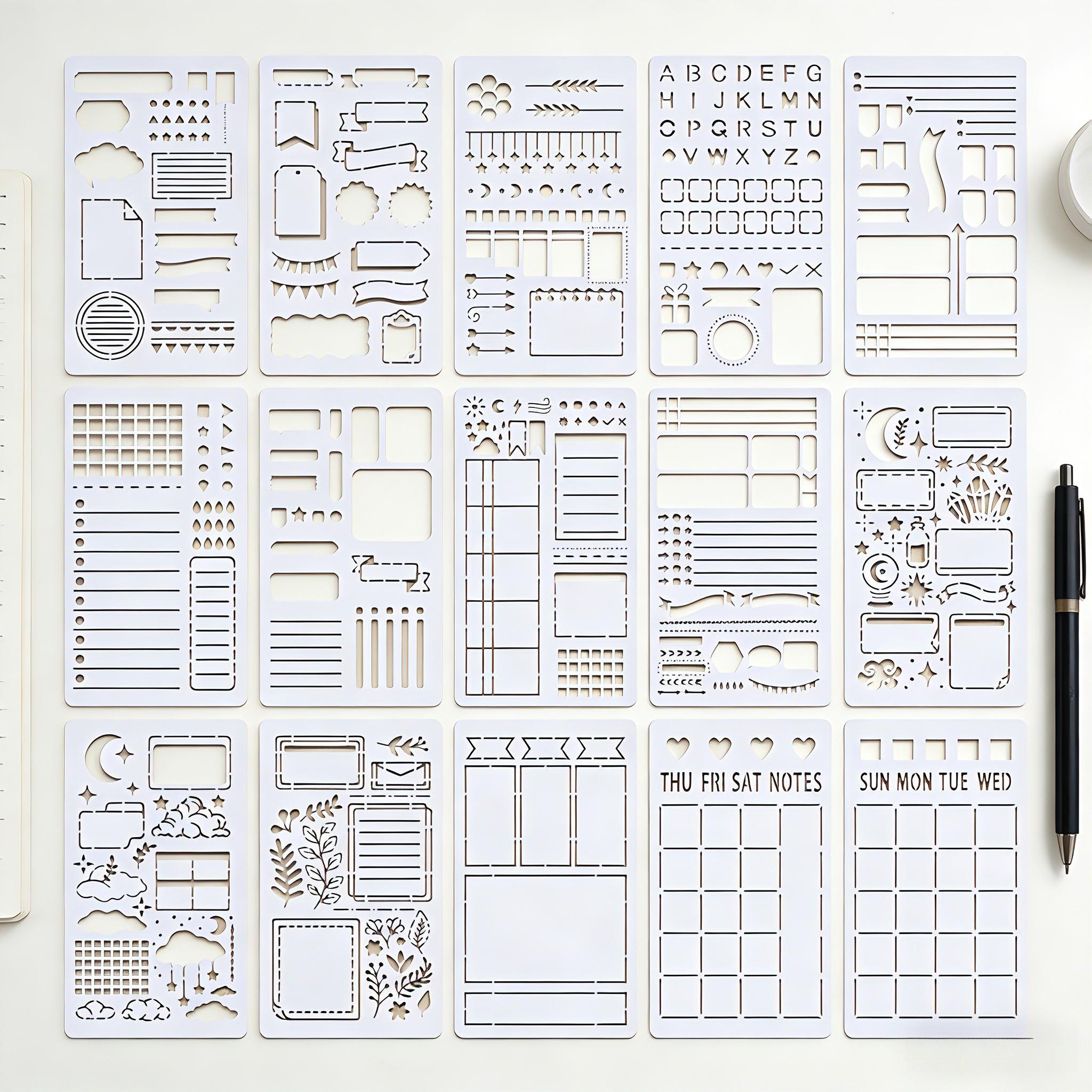 15 Pcs Reusable Plastic Templates for Journals, Planners, Scrapbooks, Includes Lists, Flowcharts, Creative Designs, Perfect for DIY Projects