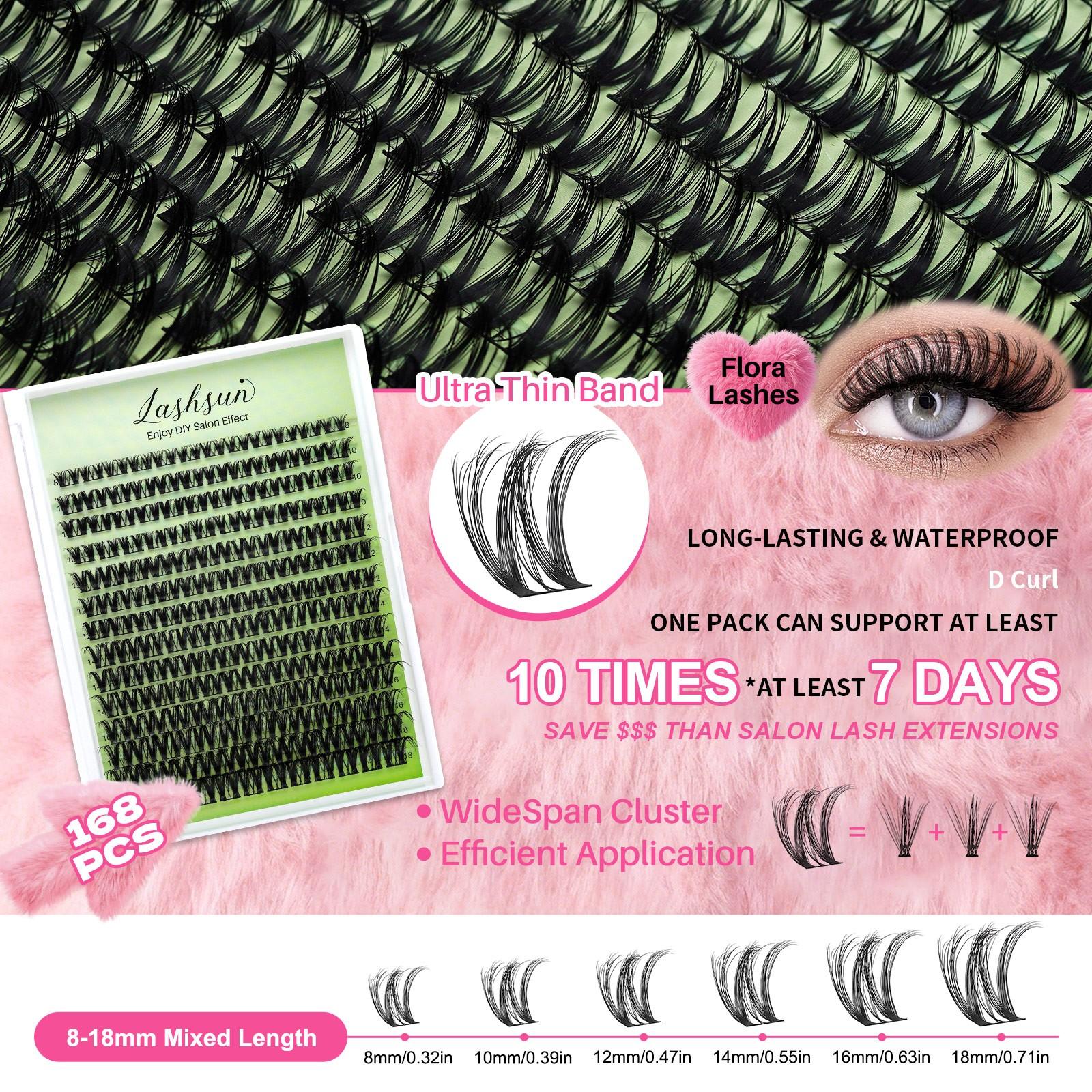 LASHSUN Clusters Lashes Kit with Ultra-Dense, Waterproof, Long-Lasting Lashes | Velure, Fairy, Flora, Muse | Natural Daily, Manga&Wet Look, Manga&Natural Style, Hybrid Volume Look | Beginner-Friendly, Kit with Bond & Seal,Tweezers and Remover