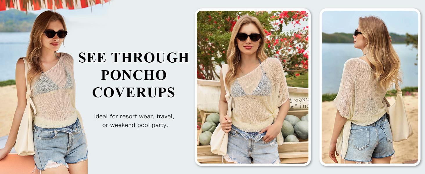 Saodimallsu Womens Sheer Cover Ups Lightweight Crochet Knit Mesh Shrug Summer Trendy Batwing Sleeve Boho Poncho Tops tiktokshopspringglowup