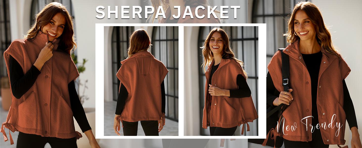 Ommig Women's Fleece Vest Casual Sleeveless Button Down Winter Warm Sherpa Jacket with Pockets