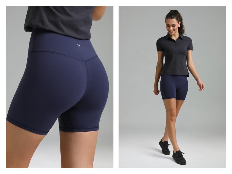 Colorfulkoala Women's No Front Seam Dreamlux High-Waisted Yoga Shorts 6" with Inner Pocket Workout Shorts Bike Shorts