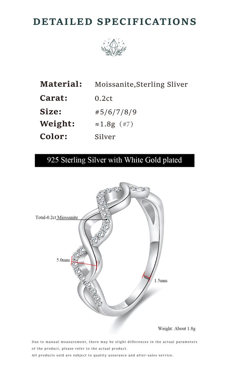 Moi Mart Twist Design Synthetic Moissanite Ring – Sleek unlimited stack band S925 Sterling Silver Jewelry for Women, Perfect Gift and everyday wear
