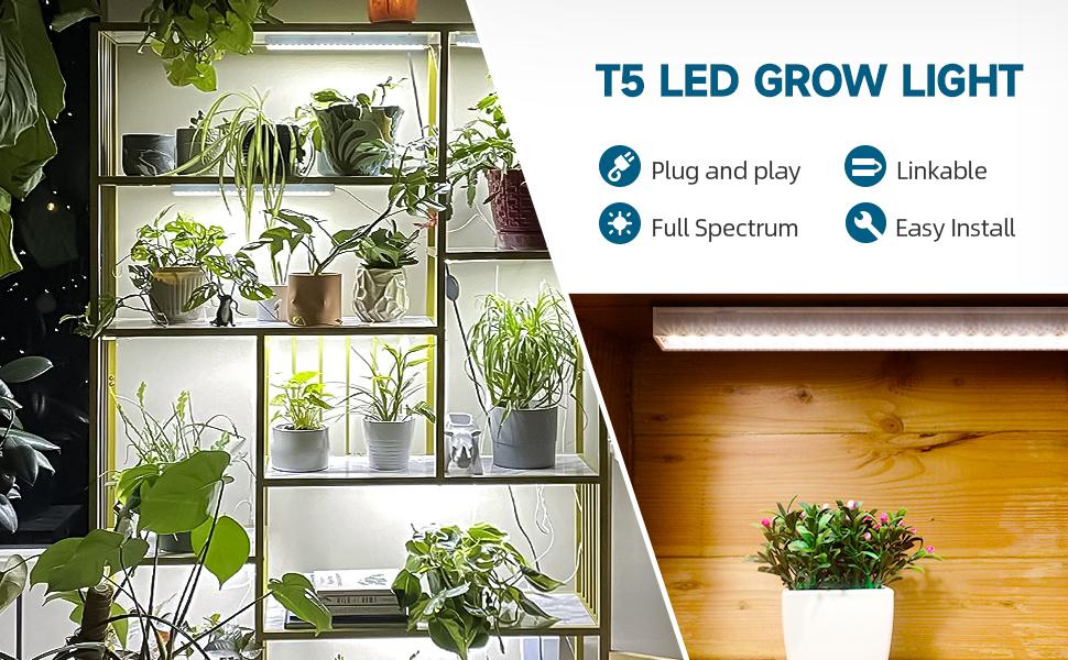 Barrina T5 Grow Lights, 1FT, 5000K White Full Spectrum, Plant Growing Lamp, LED Grow Light Bulbs Plug and Play, 4 Packs