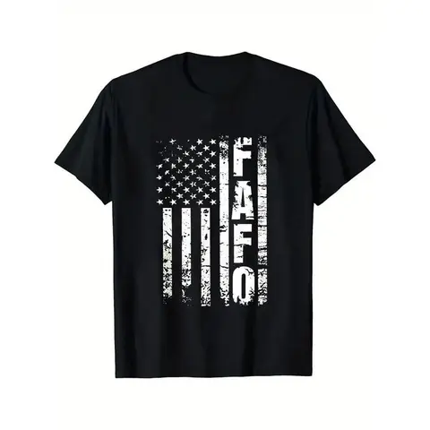 Men's Fitted American Flag Distressed Patriotic T-Shirt - Vintage Retro Round Neck Graphic Top, Preppy Party Chic Cartoon Tee