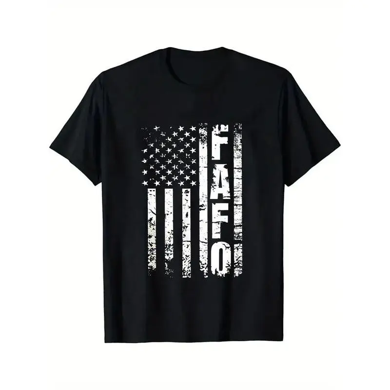 Men's Fitted American Flag Distressed Patriotic T-Shirt - Vintage Retro Round Neck Graphic Top, Preppy Party Chic Cartoon Tee
