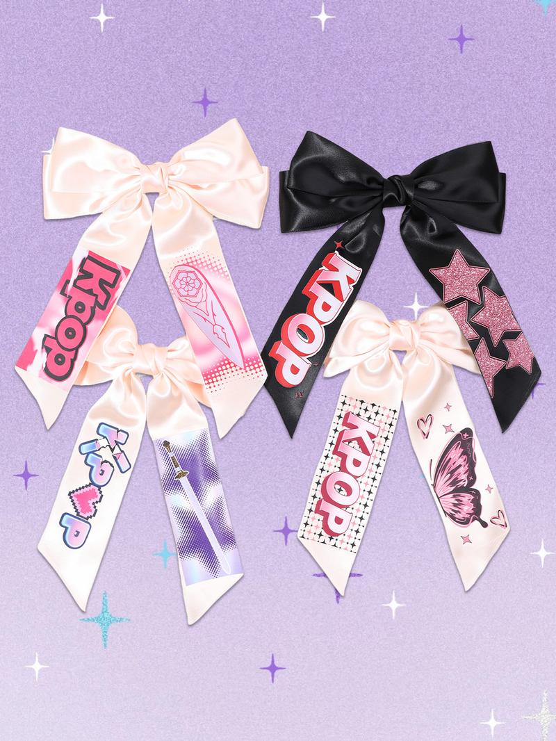 4pcs/1pcLarge Kpop Hair Bow with Girl Band Printed Ribbons Hair Clips | Comfortable Secure Clip | Versatile Design