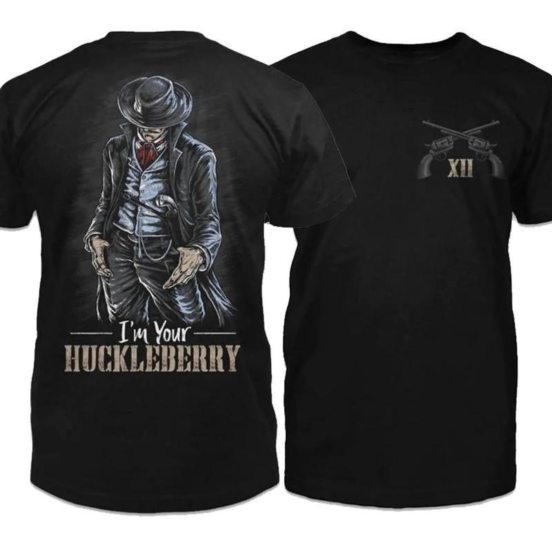 "Graphic T-shirt Doc Holliday Collection 'I'm Your Huckleberry' Tee, Val Kilmer Movie Quotes Shirt, Cowboy Tee for Tombstone Fans, Unisex Casual Summer Top, Western Streetwear, Movie Quote Apparel, Rodeo Gift"
