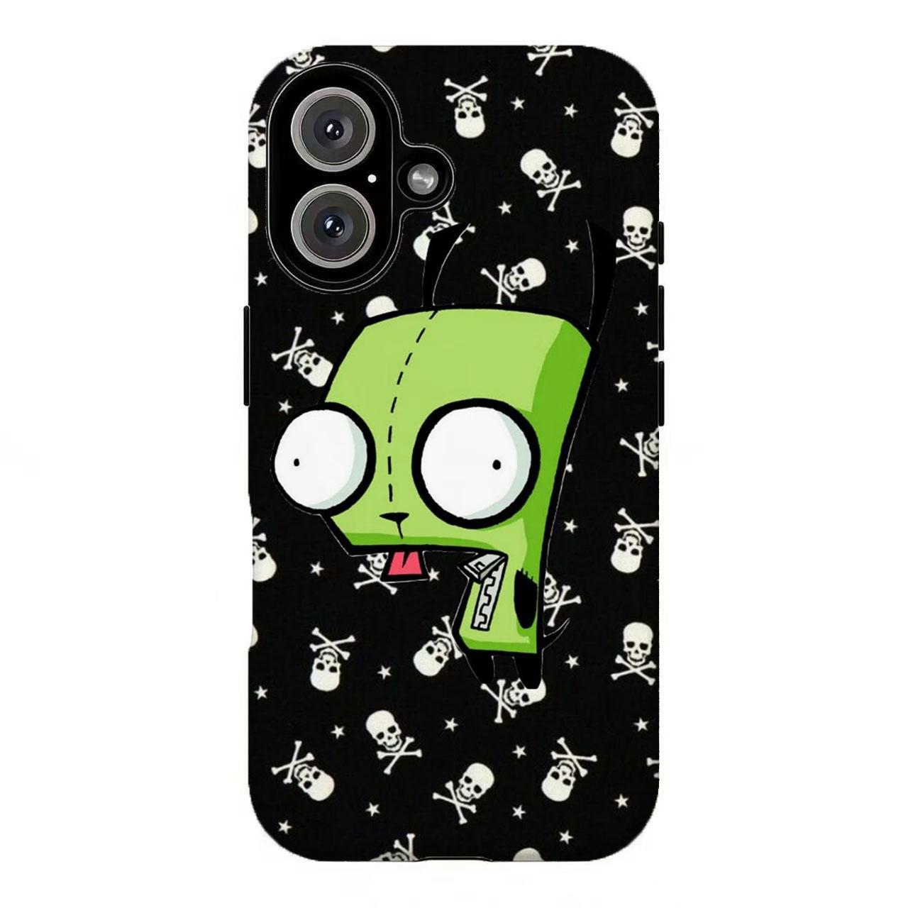 FL-Invad3r Zim GIR Skulls & Stars Phone Case,Green Alien Cartoon Y2K Punk Cover For iPhone 11 12 13 14 15 16 17 Air Pro Max for Samsung S26 S25 S24 S23 S22 S21 Case,Gift for her/him/fans
