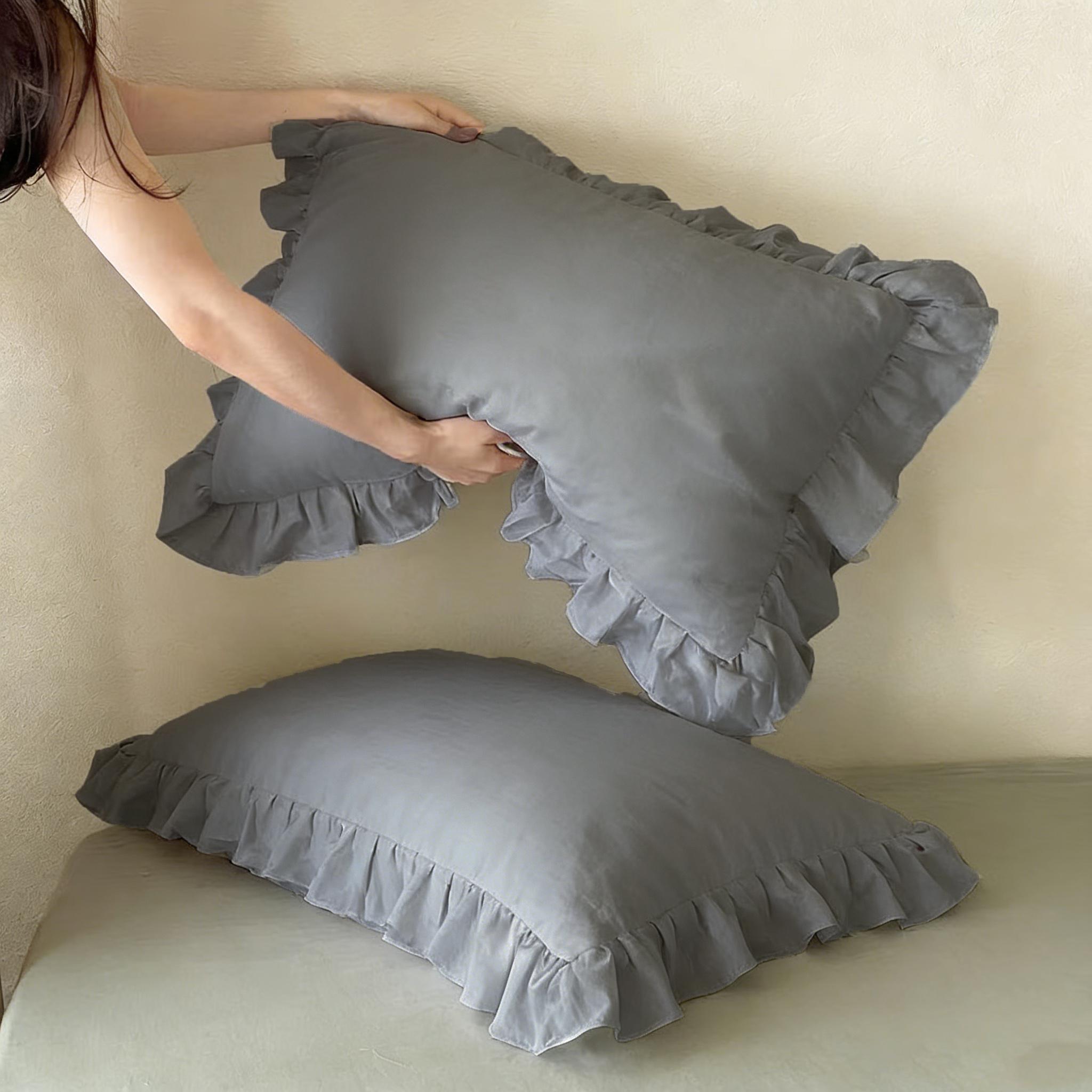 Premium Solid Color Ruffled Pillowcase Set, Soft Breathable, Benefits Hair Skin Sleep, Essential Home Bedding Item