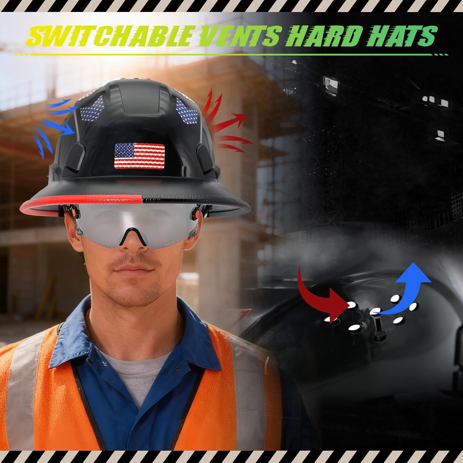 Full Brim Hard Hat with Clear Visor Cascos De Construccion Vented Hard Hat with Chin Strap Adjustable Cool Vent Work Helmet for Men Women Full Brim Hard Hat with Clear Visor Cascos De Construccion Vented Hard Hat with Chin Strap Adjustable Cool Vent Work Helmet for Men Women