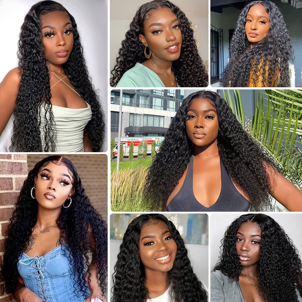 13x6 Deep Wave Lace Front Wigs Human Hair 180% Density HD Deep Curly Lace Frontal Wig for Women Pre Plucked with Baby Hair Curly Lace Frontal Wigs