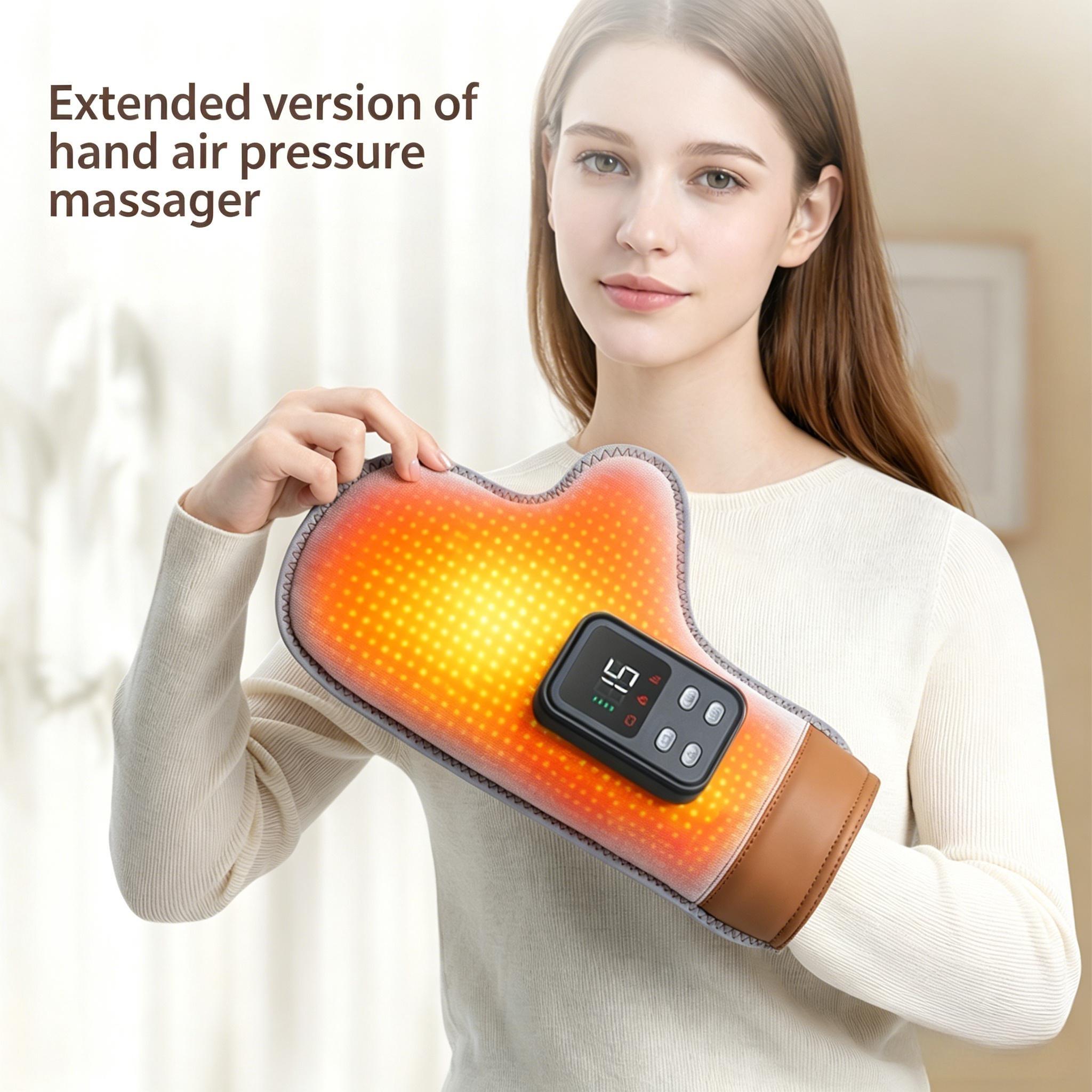 Rechargeable Portable Hand Massager, Combines Air Pressure, Heat Therapy, and Vibration, Electric Vibrating Massage Device for Finger Joints, Home Use