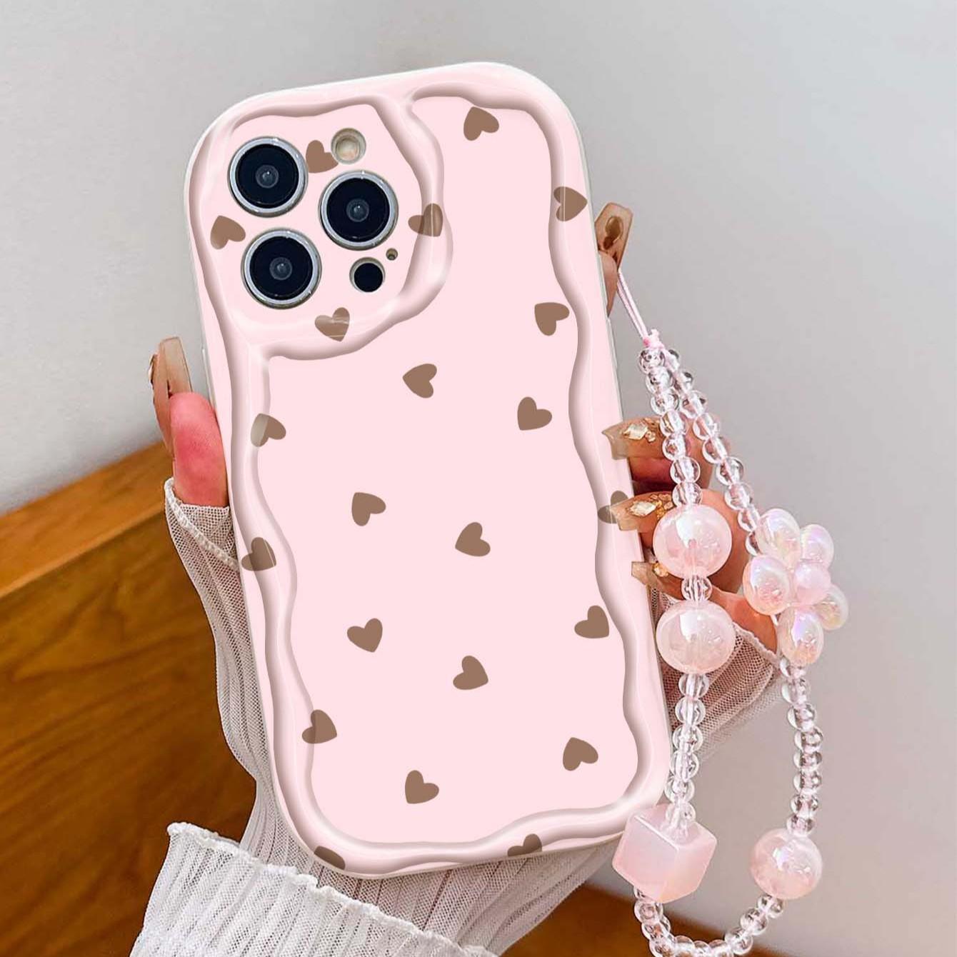 Heart Pattern Tpu Phone Case with Lanyard, Shockproof Wave Edge, Compatible with Apple Models, Perfect Gift for Girls