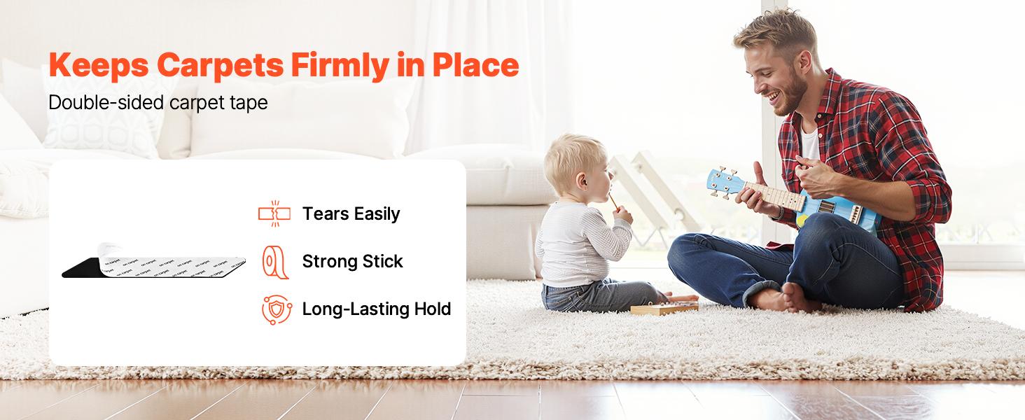 VEVOR Rug Gripper, 12 PCS, Strong Adhesive and Residue-Free, Double Sided Non-Slip Carpet Stickers for Area Rugs, Keep Corners from Curling and Bunching, for Holding Rugs in Place on Hardwood Floors