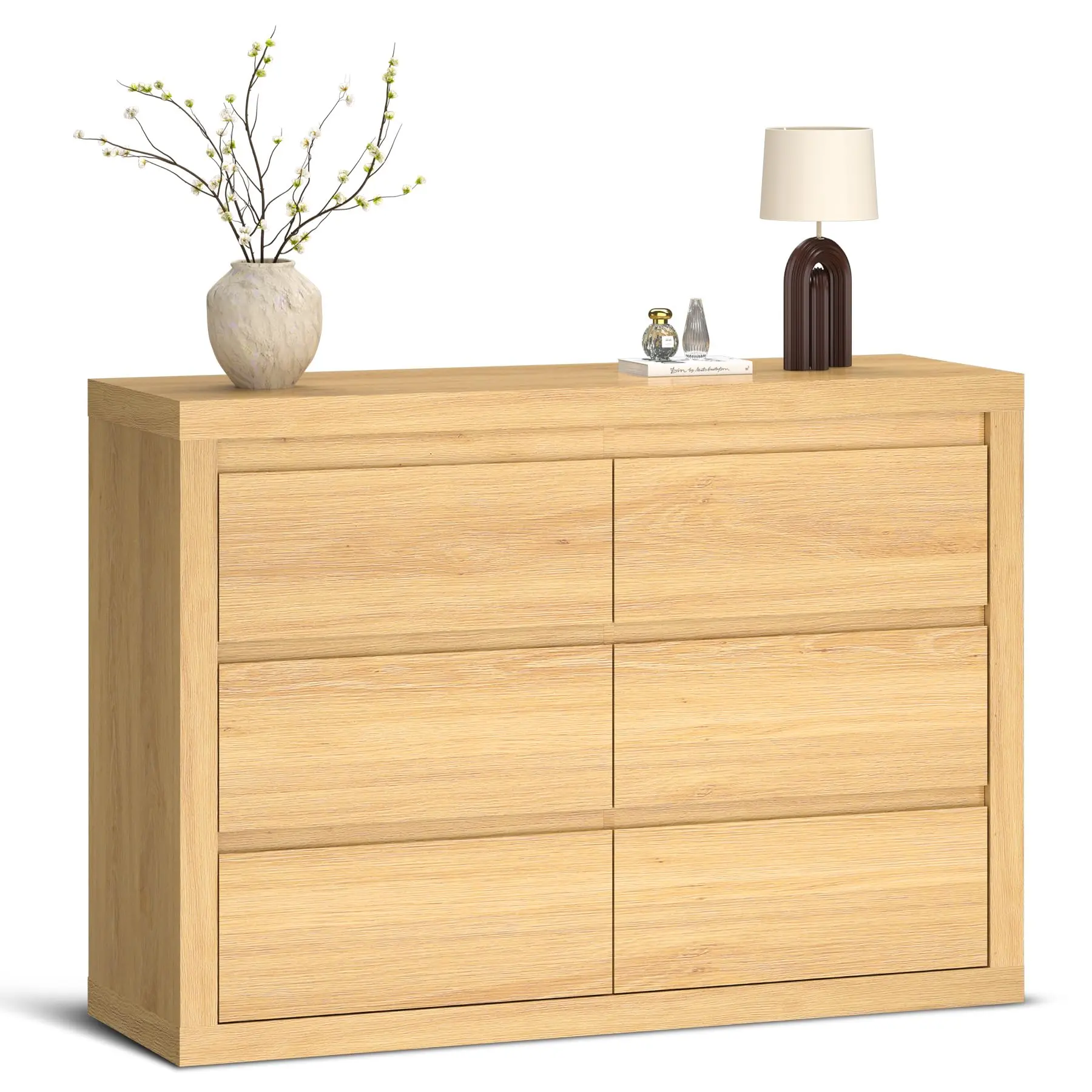 Modern 6 Drawers Dresser for Bedroom, Wide Wood Chests of Drawers w/Thickened Tabletop Design, Mid Century Modern Dresser for Bedroom, Living Room