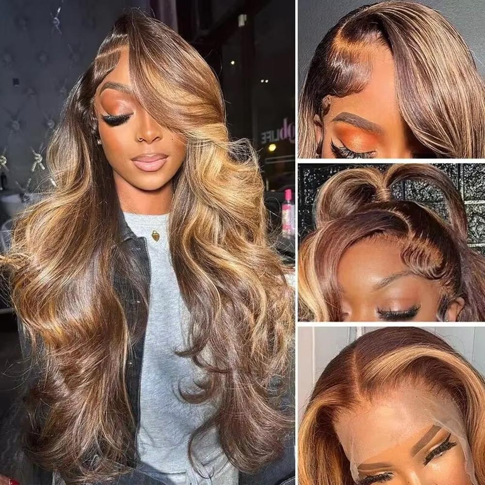 P4/27 Colored Highlight Body Wave Lace Front Wigs Human Hair 13X6 HD Lace Front Wig Human Hair Pre Plucked 180% Density Highlight Wig Human P4/27 Colored Highlight Body Wave Lace Front Wigs Human Hair 13X6 HD Lace Front Wig Human Hair Pre Plucked 180% Density Highlight Wig Human