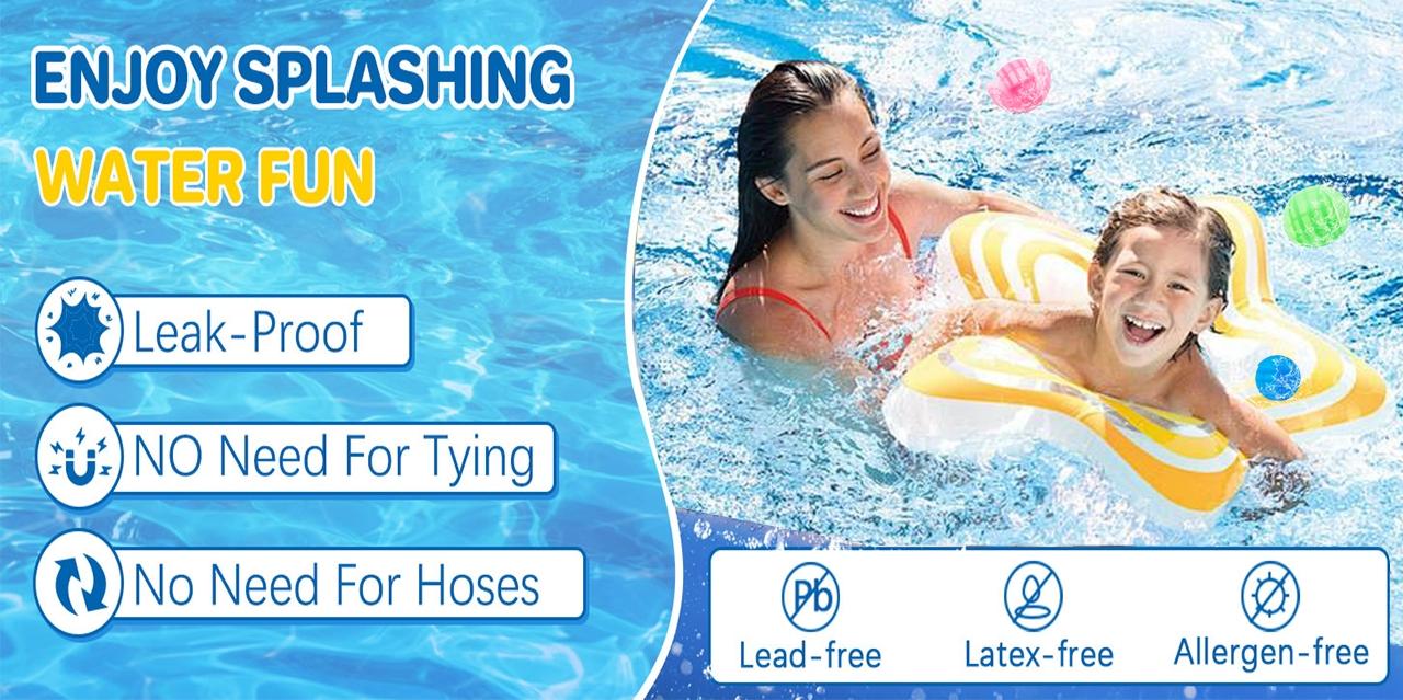 Reusable Water Balloons 12 Pack, Summer Pool Beach Outdoor Toy, Self-Sealing Reusable Water Bombs for Kids Ages 15+, Fun Games & Activities