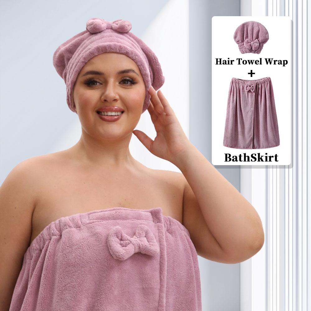 Solid Color Bathrobe & Bath Towel Set, Adjustable Shower Cap Included Bathrobe & Bath Towel, Soft Comfortable Bathrobe & Towel for Home Travel Sauna, Bathroom Towel