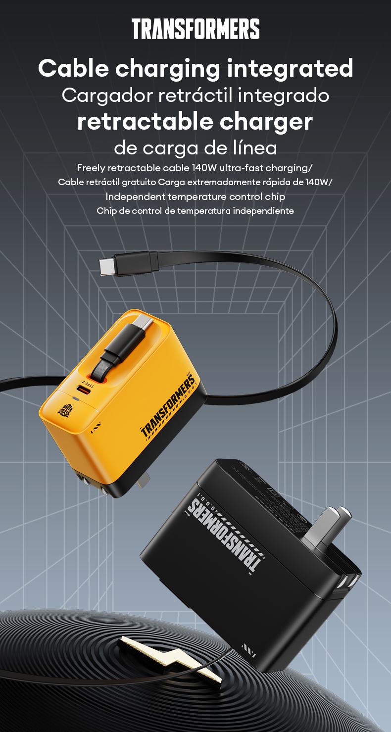 Transformers TF-S01 Retractable Charger Cable Charging Integrated  Freely Retractable Cable, 140W Ultra-fast Charging, Independent Temperature Control Chip, Perfectly Compatible with Multiple Devices