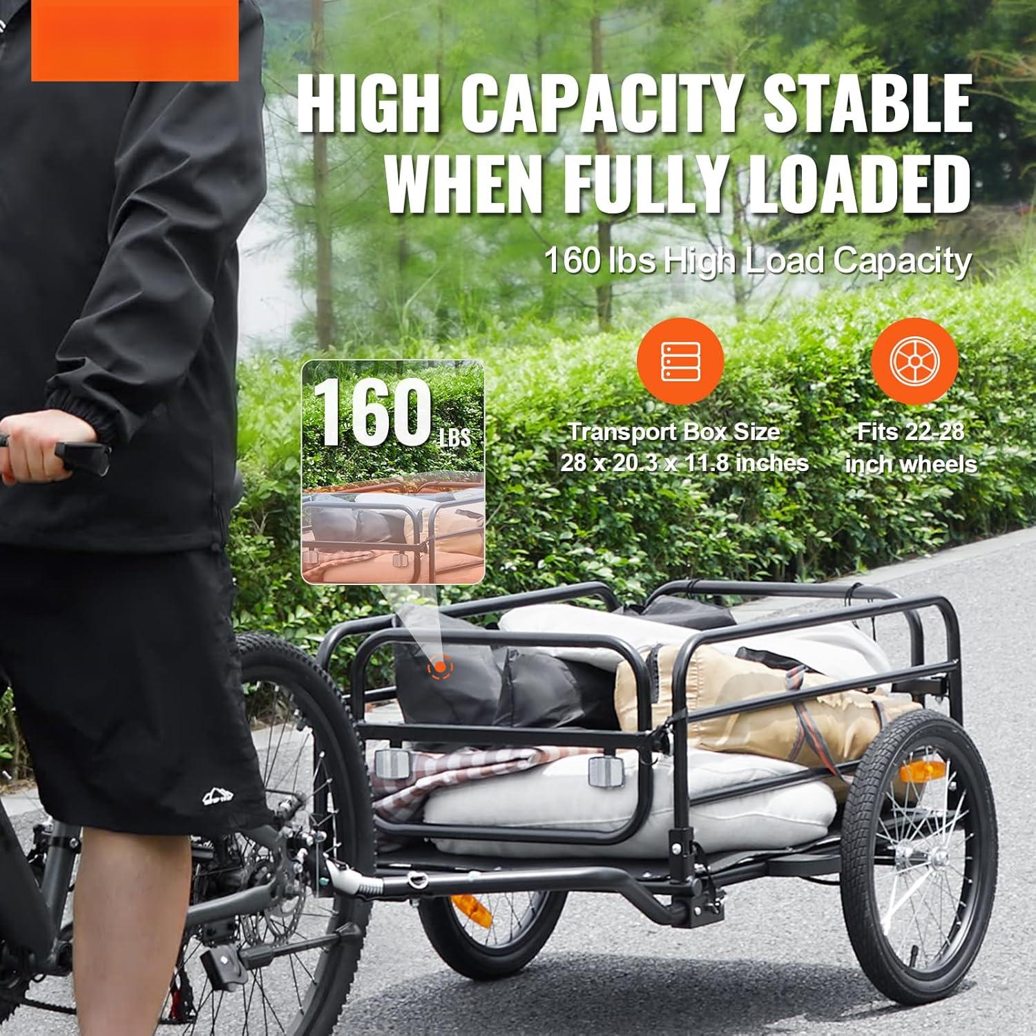 Heavy-Duty Bike Cargo Trailer with Metal Frame, 88/100/160 lbs Load Capacity, Cargo Hauling Bicycle Wagon Cart, Compact Fold for Storage, Universal Hitch Fits Most Bikes