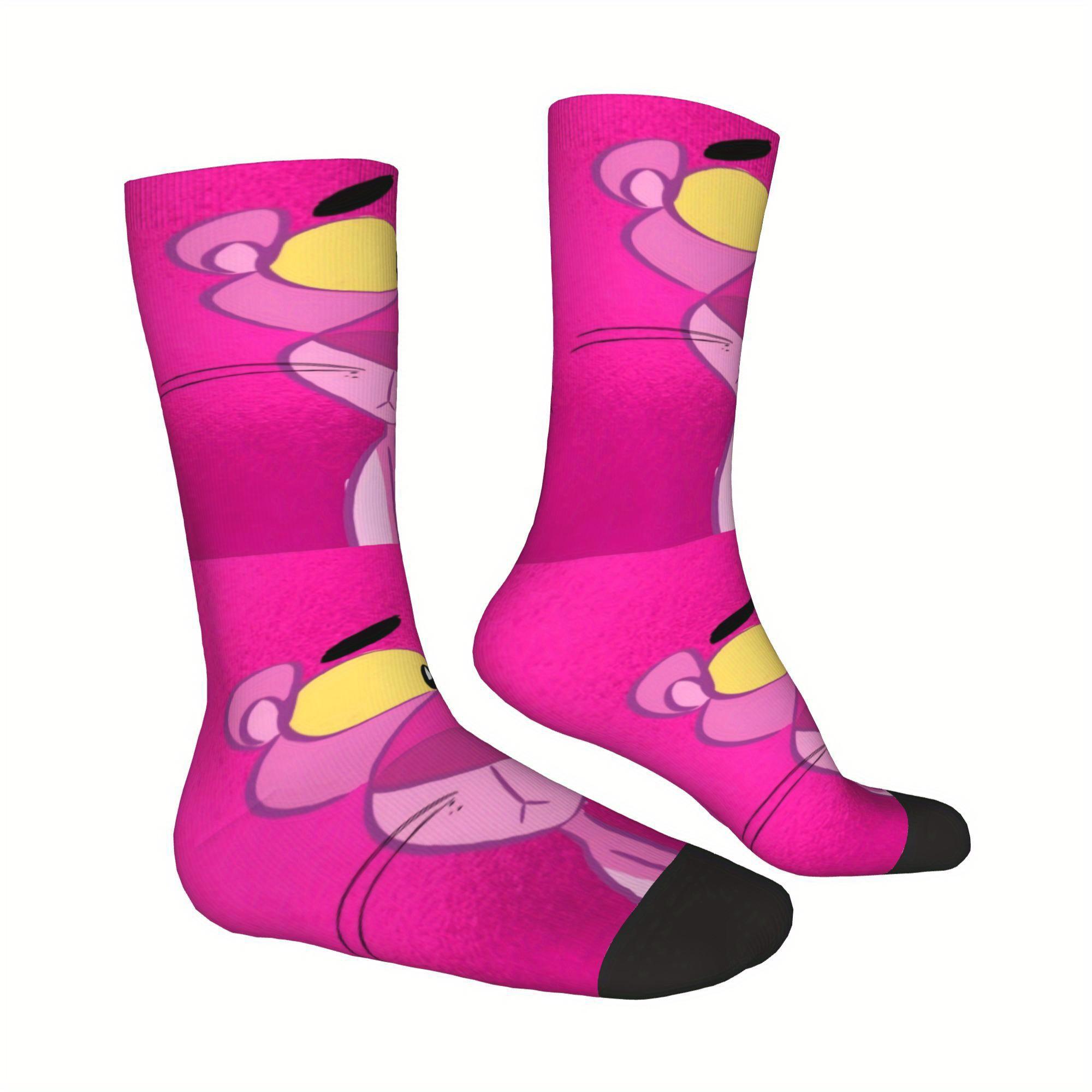 1pc BIIUDU Men'S Cartoon Leopard Print Crew Socks - Vibrant Pink & Black Novelty Socks with Playful Animal Design, Soft Polyester Blend, Comfortable & Stylish for Casual Wear, Novelty Socks, Comfortable Sock Material