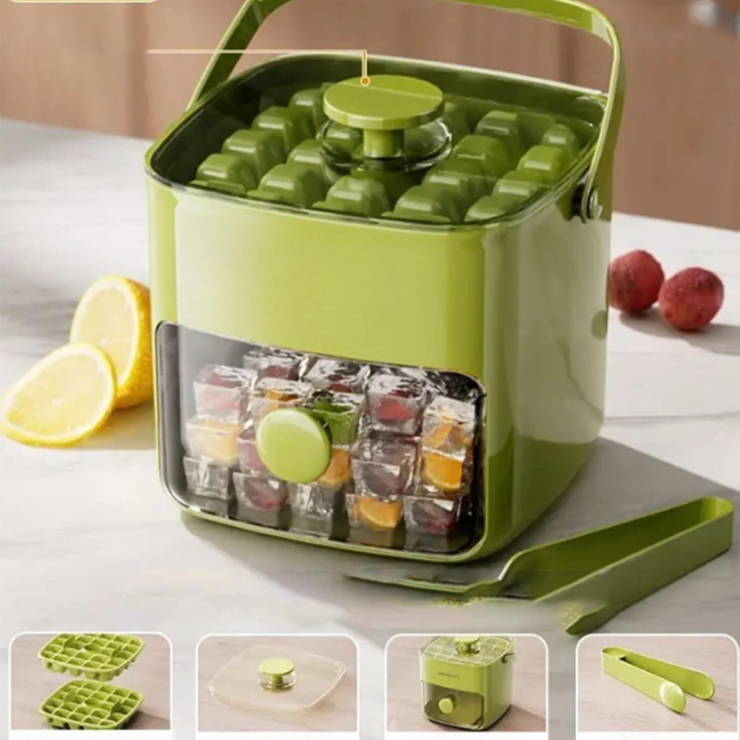 Compact Ice Tray with Lid and Trash Bin, Mini Press Ice Maker, Space-Saving Small Ice Bucket with Clip, Ideal for RV, Office, Mini Fridge, Water Bottle