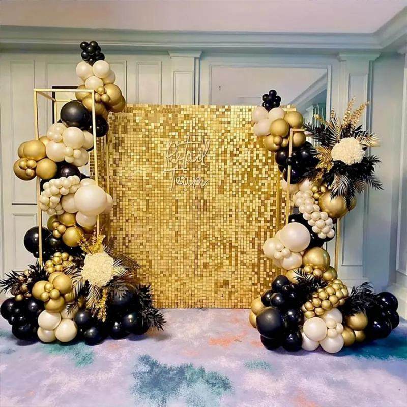 Sequin Backdrop, 12/24 Panels Square Sequin Shimmer Backdrop, Photo Backdrops for Birthday, Anniversary, Wedding, Graduation & Bachelorette Party Decoration, without Balloons, Wall Hanging Backdrop, Lightweight