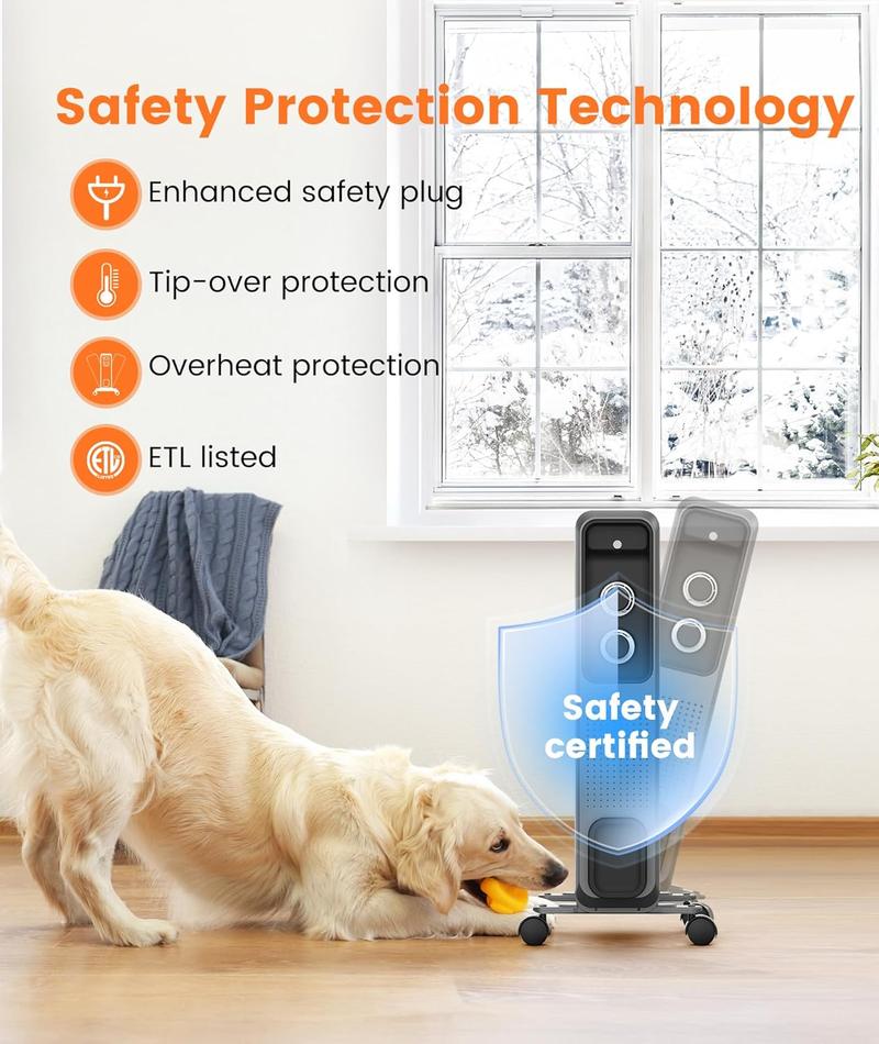 R.W.FLAME Oil Filled Radiator Heater,3 Heat Settings, Adjustable Thermostat, Portable Space heater, Quiet Heater with Tip-over & Overheating Functions