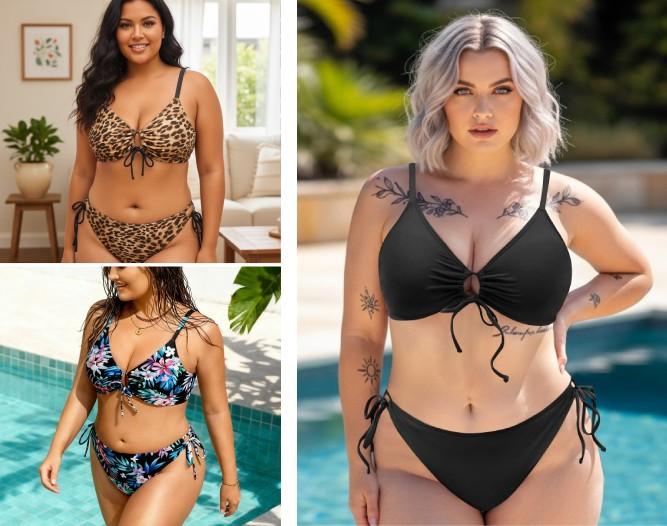 Daci Women's Plus Size Triangle Bikini Set, Sexy Tie Front Two-Piece Swimsuit