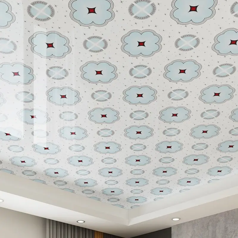 40 Sheets Self-Adhesive Ceiling Wallpaper, Removable Sky Blue Cloud Flower Wall Stickers, Waterproof, for Bedroom Living Room