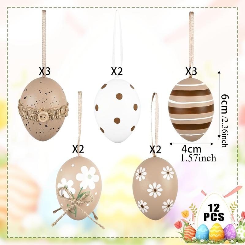 12pcs 6cm Easter Eggs for Hanging Easter Decoration, Modern Plastic Eggs for Easter Decoration, Black Golden White Ornament for Easter Baskets, Spring Decoration, Easter Gifts