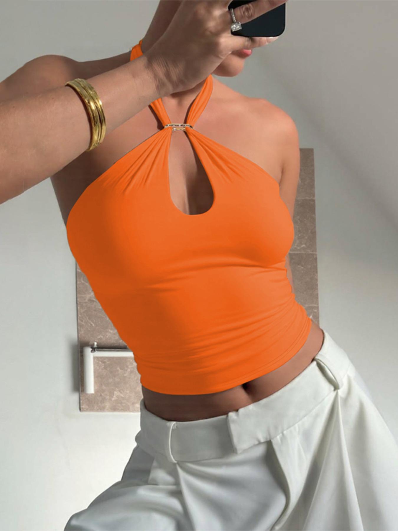 Women’s Backless Halter Neck Tank Top, Solid Fitted Sleeveless Top for Casual Summer Daily and Outdoor Wear