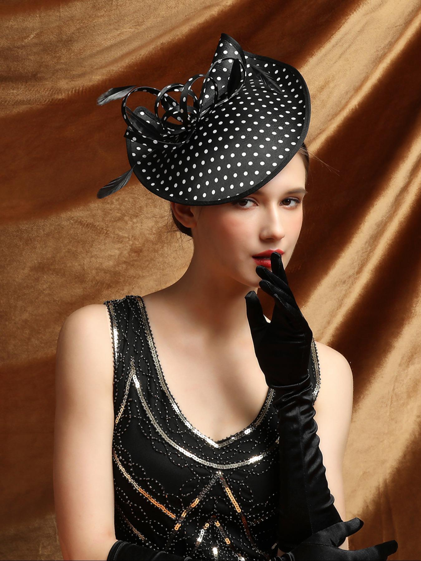 1PCS Women's Mesh Fascinator Hat with Wave Dot Decoration, Floral Feather Hair Accessory, Wedding Cocktail Party Headwear