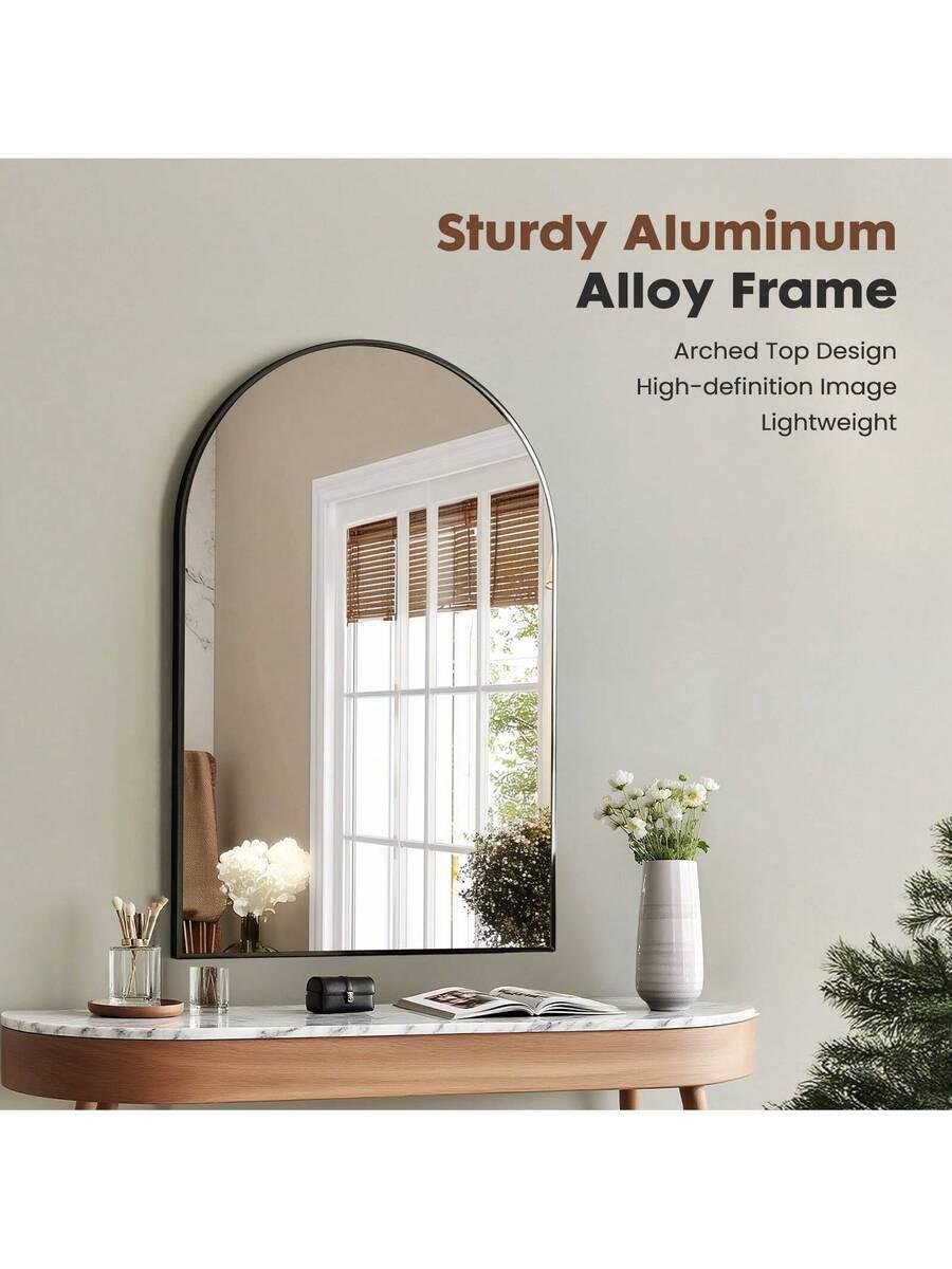 Arched Wall Mirror 30x20 Inch - Rust-Proof Metal Frame, Anti-Fog & Shatterproof For Bathroom Vanity, Bedroom, Entryway(Modern Luxury Gold/Black)
