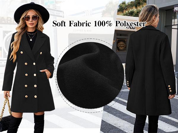 VXYGER Women's Winter Double Breasted Pea Coat Notched Lapel Midi Trench Coat Trendy Elegant Work & Casual Jacket in Camel Off-White Black Navy Yellow Sizes S-XXL Classic Design Warm Comfortable Fabric