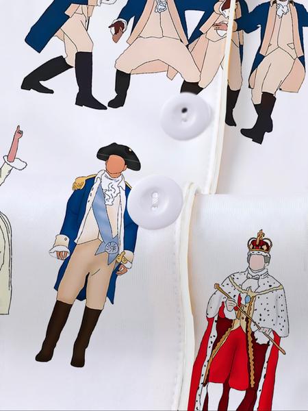 Hamilton Musical Print Women's Pajama Set, Long Sleeve Shirt Collar Button Soft Top & Elastic Pants, Casual Home Wear