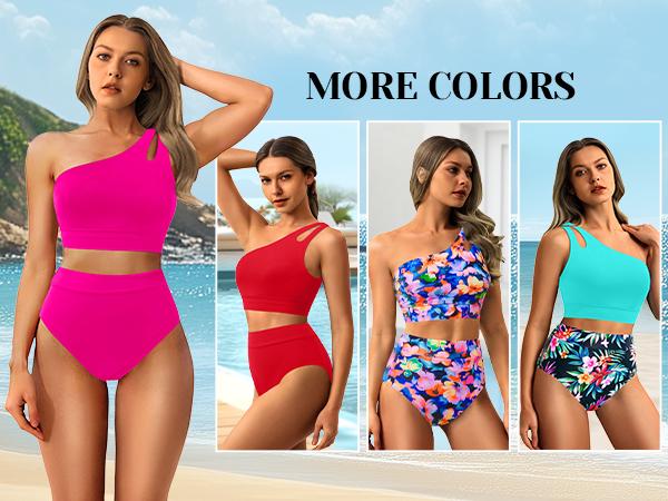 Yonique Two Piece High Waisted Swimsuits for Women - One Shoulder Bikini Tummy Control Bathing Suit 2025 Full Coverage
