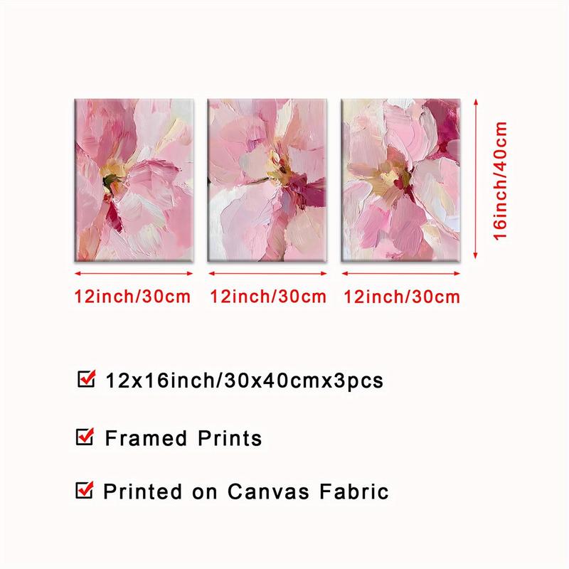 3 Counts Wood Framed 2D Blush Floral Canvas Poster, Abstract Pink Flower Wall Art, Wooden Wall Art, Ready To Hang, Peony Art Wall Decor, Artwork Wall Painting For Gift, Wall Picture for Living Room, Bedroom