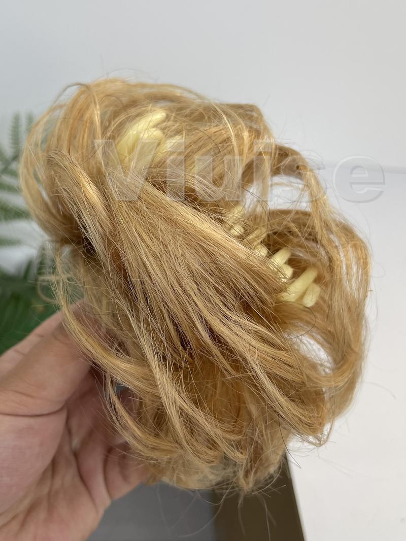 Real Human Hair Claw Chignon Messy Bun Claw Clip Hair Piece Wavy Curly Hair Bun Ponytail Extensions for Women Blonde Hair Ponytail Brown Ponytail Hair Daily Hair Buns Add Volume For Women